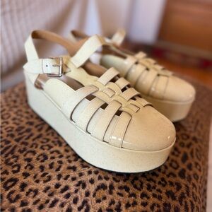 Loewe Patent Leather Glitter Accents Platform Fisherman Sandals Size 10